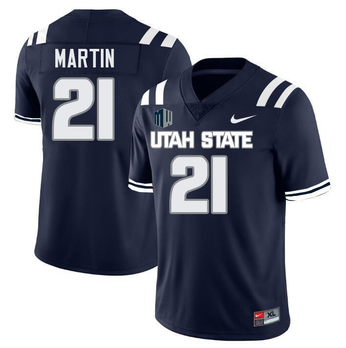 Utah State Aggies #21 Jaylen Martin College Football Jerseys Stitched Sale-Navy